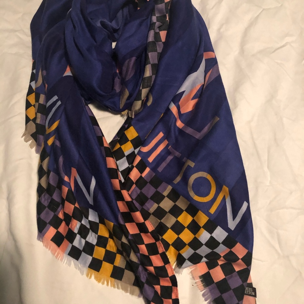 Purple Louis Vuitton Graphic Checkered Scarf